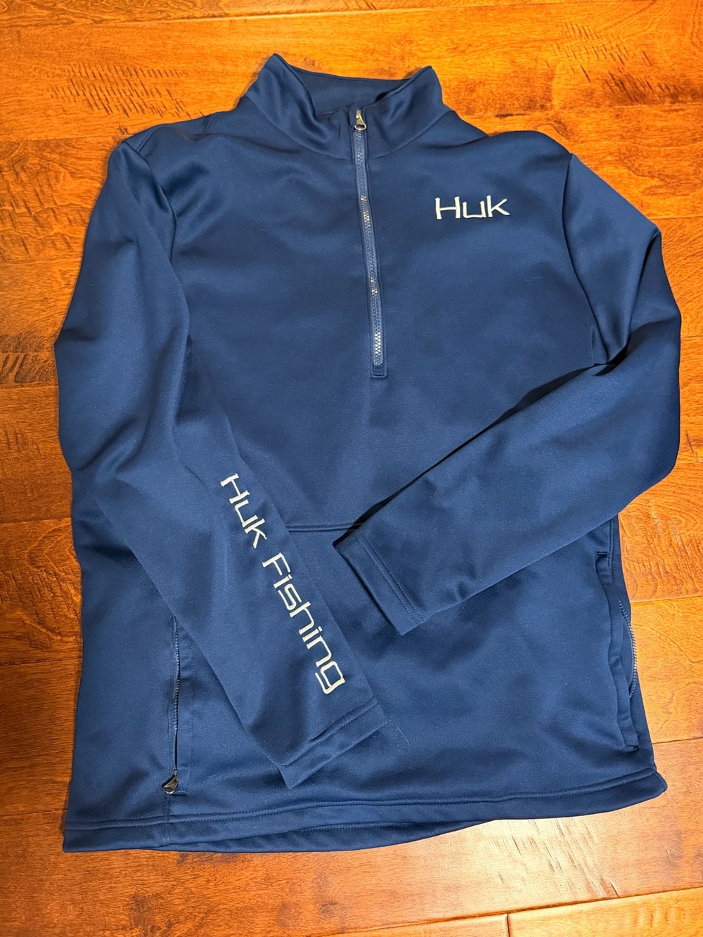 Huk Navy 1/4 Zip Pullover with Gold Print